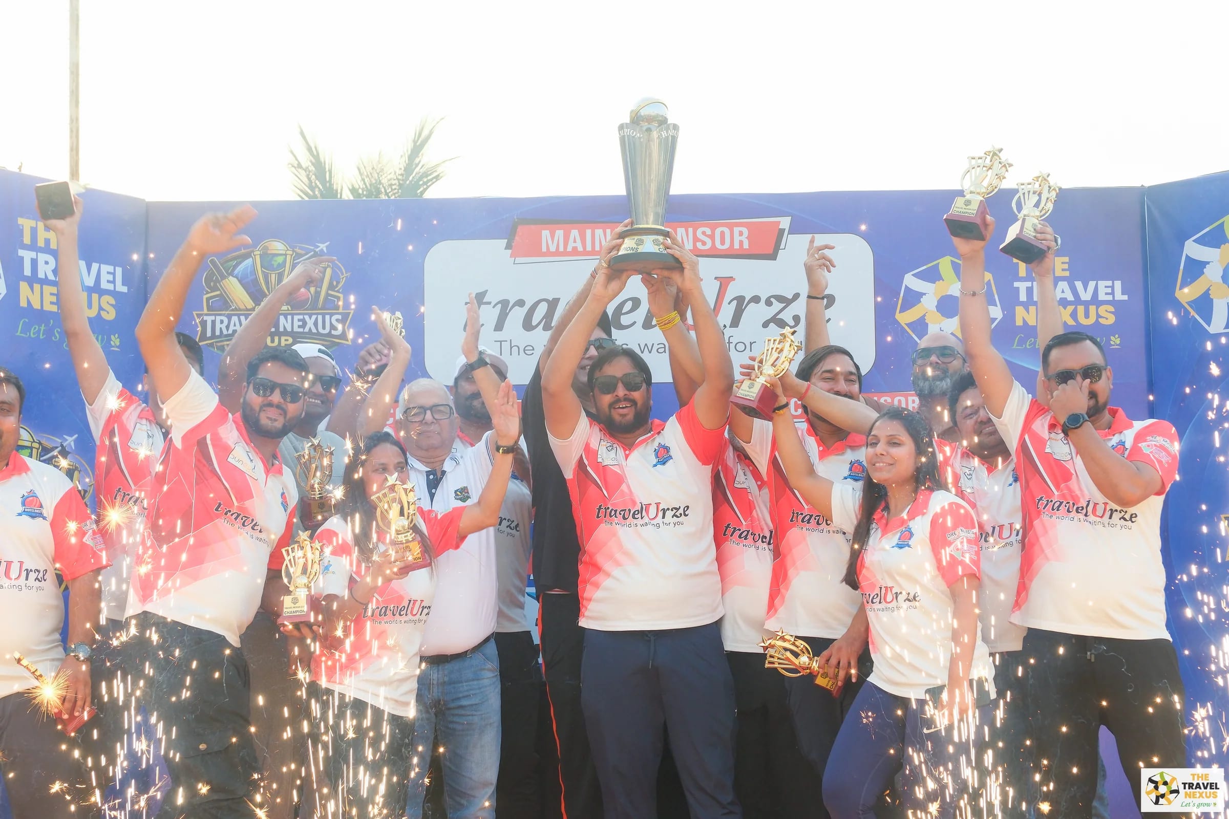 The Travel Nexus Cup champions lifting the trophy in Ahmedabad